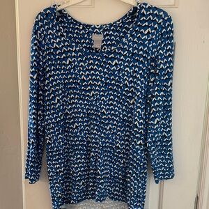 Chico's Geometric Blue and White Blouse Size 1 Medium